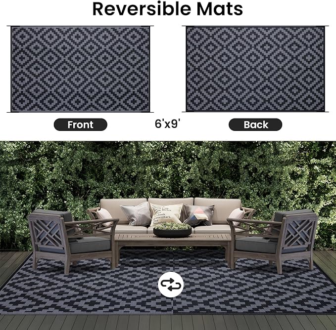 Smiry Waterproof Outdoor Rug 6x9 ft, Reversible Plastic Straw Patio Camping Rugs - Image 3
