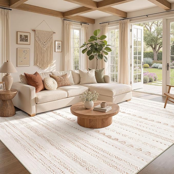 Nakagishi 10x14 Area Rugs Living Room: Washable Boho Large Neutral Modern Soft - Image 2