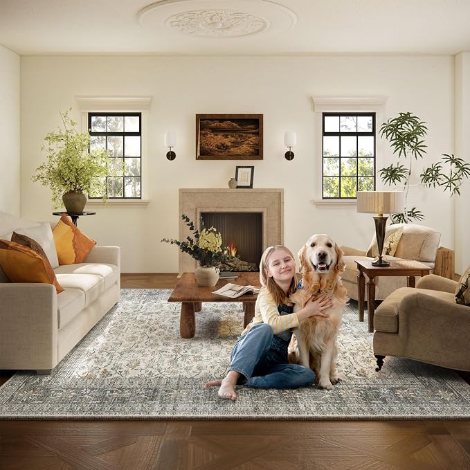 Machine Washable Rugs for Living Room: 8x10 Area Rugs for Bedroom Vintage Stain - Image 6