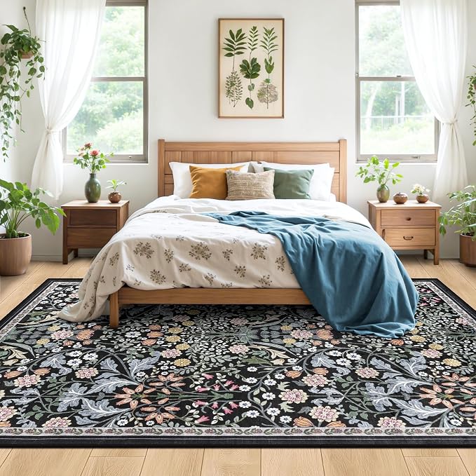 10x12 Area Rugs for Living Room: Floral Washable Rug Vintage Large Soft Boho - Image 3