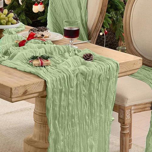 12 Pack Sage Green Cheesecloth Table Runner Boho Gauze Home Decor | 120 Inch by Playieer
