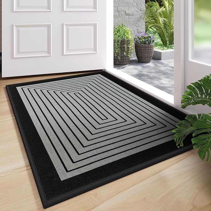 Front Door Mat 24''x35'', Absorbent Dirt Resist Washable Non Slip Low-Profile by QiCaiJia