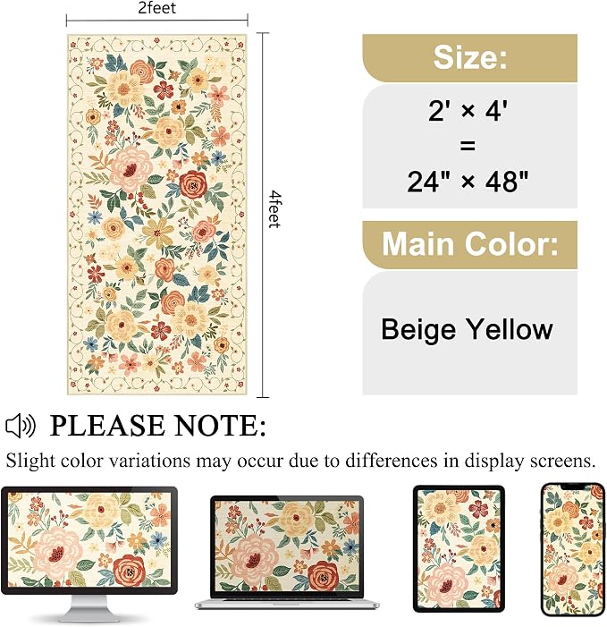 DUKINO 2x4 Rug for Entryway, Washable Kitchen Floral Runner Rug - Image 2