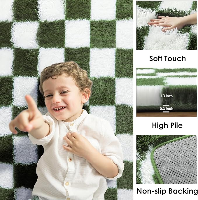 KICMOR 8x10 Area Rugs for Living Room, Large Soft Fluffy Checkered Big Fuzzy - Image 2