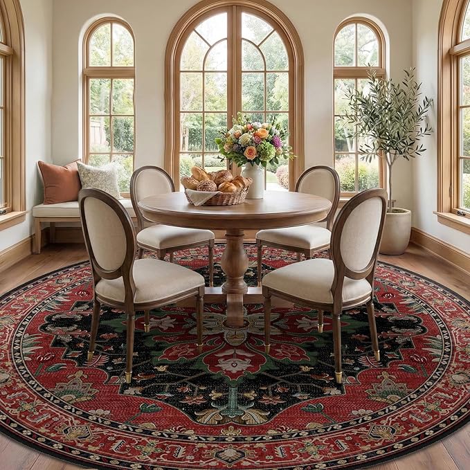 RELEANY Area Rugs Round 10ft Washable Non-Slip, Floral Vintage Distress - Image 3