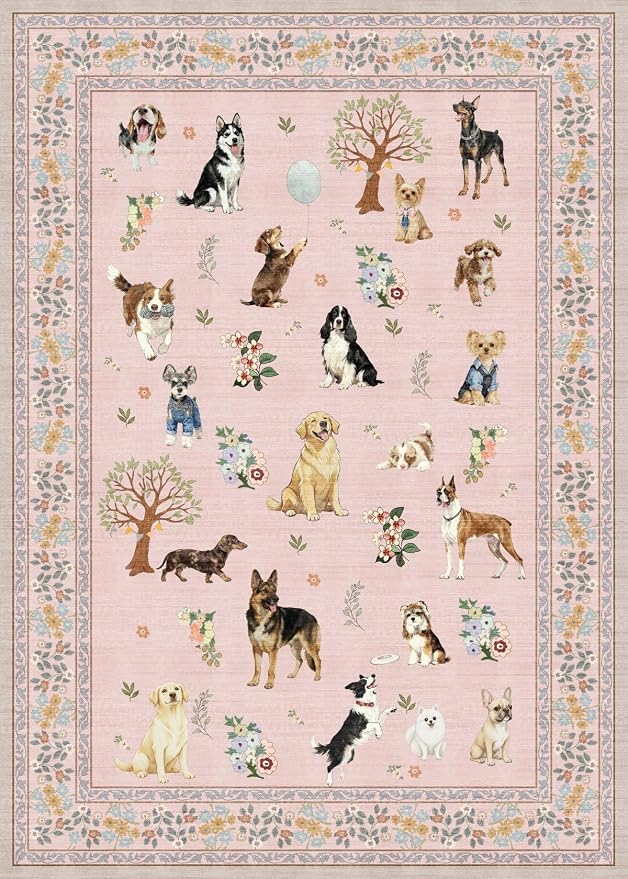 Area Rug 4x6 Pink Rug, Washable Dog Rugs Non Slip Low Pile Floral Small Carpet - Image 5