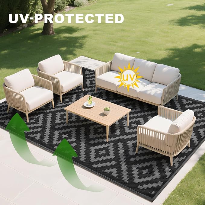 RURALITY Outdoor Rugs 6x9 Feet for Patios Clearance, Plastic Straw Waterproof - Image 6