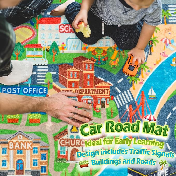Car Rug Play Mat for Kids Toy Cars, 4 Packs 3'x4'/ 36"x48" Road Traffic Playmat - Image 5