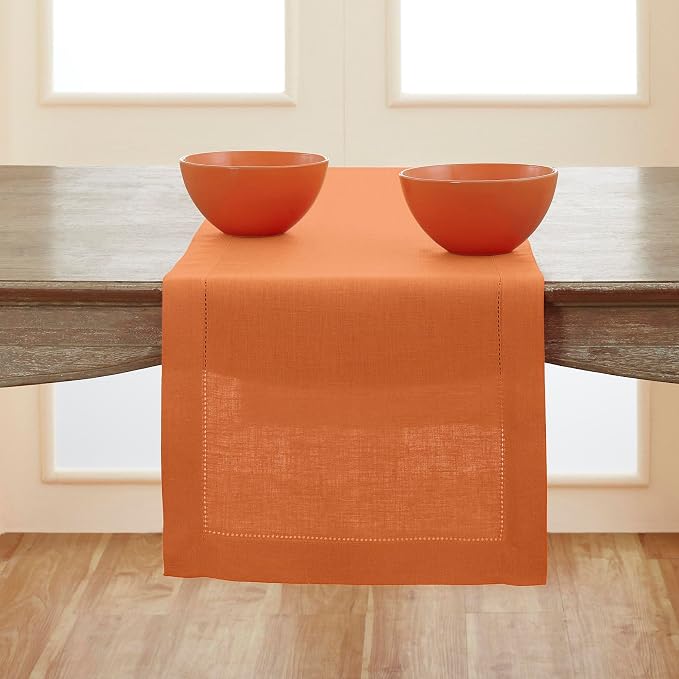 Solino Home 100% Pure Linen Dining Table Runner Pumpkin Woven, 14 x 90 in | by SolinoHome