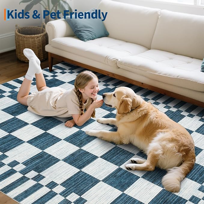 GarveeHome Blue and White Checkered Rug 5×7 Area Rugs - Image 9
