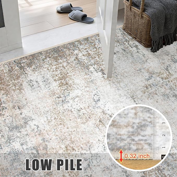 5x5 Area Rug Living Room Rug: Washable Modern Abstract Soft Thin Rug Indoor - Image 7