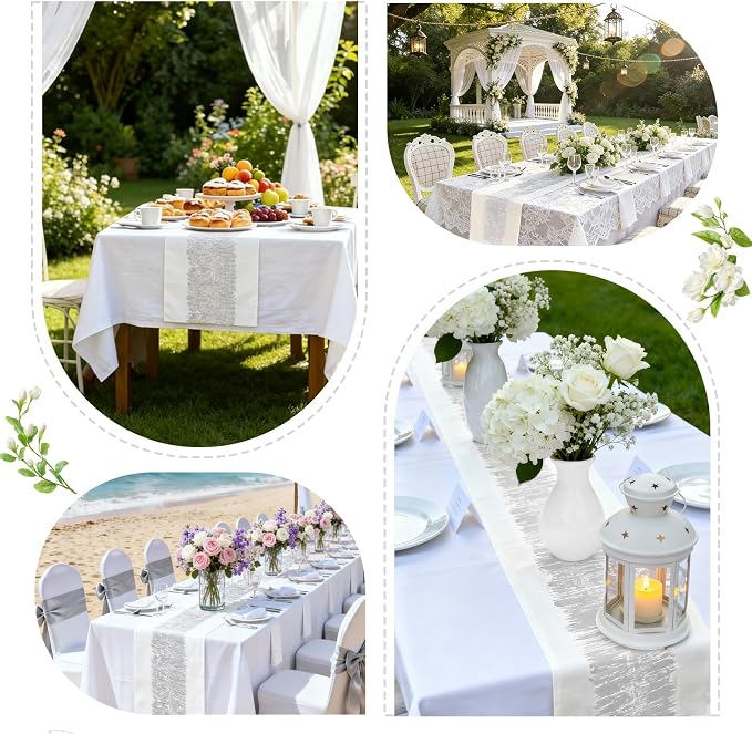 Metallic Style Silver Table Runner, Table Runners 36 Inches Long | Cotton Linen - Image 6