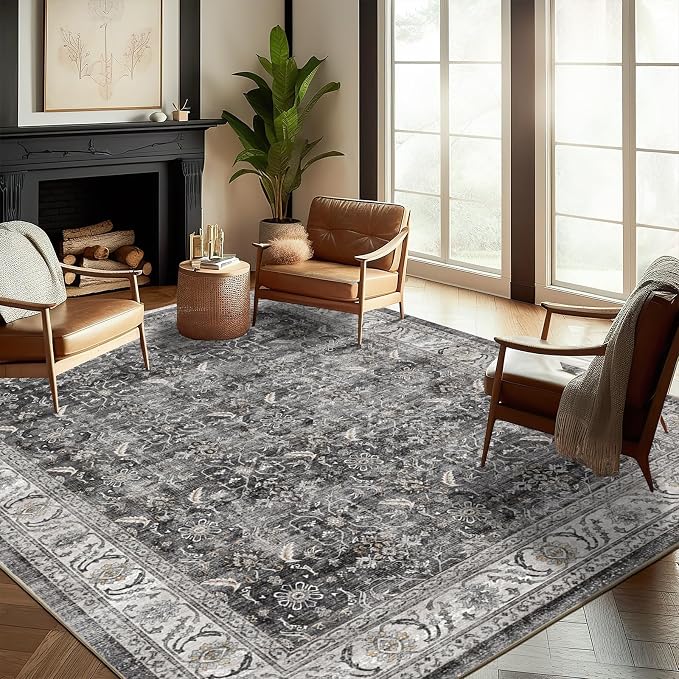 CHAMPLANT Washable Area Rug 9'x12' Retro Boho Design Non-Shedding Easy Care - Image 2