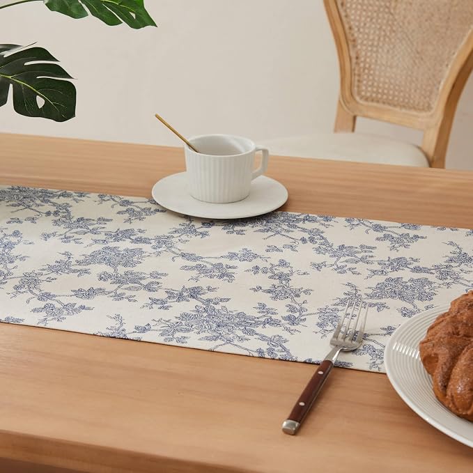 French Pastoral Farmhouse Table Runners, 13x36 Inch Blue | 100% Organic Cotton - Image 5