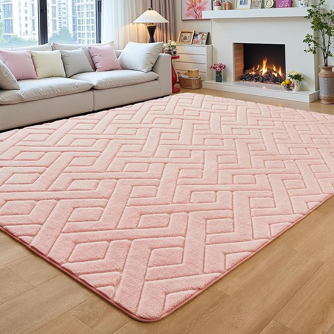 4x6 Pink Washable Area Rug for Girls Bedroom, Modern Geometric Shag Non-Slip by VisittheFlagover