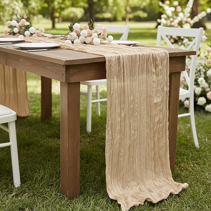 3 Pack Sand Cheesecloth Table Runner 120 Inch Boho Wedding Decor | Cheesecloth - Image 8