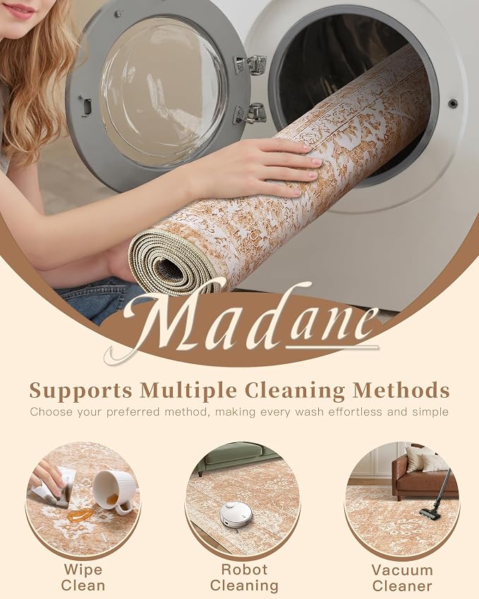 Madane 3x5 Area Rugs for Entryway, Washable Vintage Low Pile Non-Slip Throw - Image 7
