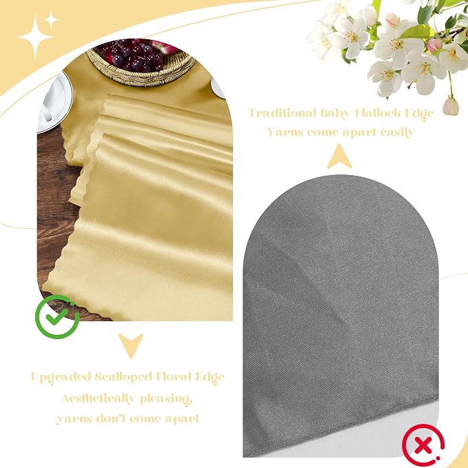 VACVELT Gold Satin Table Runners, 12x72 Inch, 6 Pack, Scalloped Edge | Silky - Image 7