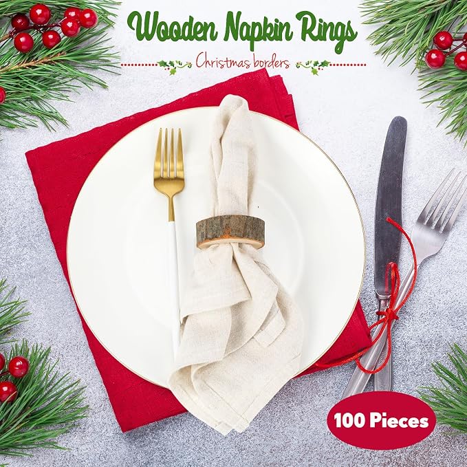 LemonRoad Set of 100 Wooden Napkin Ring Handcrafted Wooden Napkin Holder Rustic - Image 2