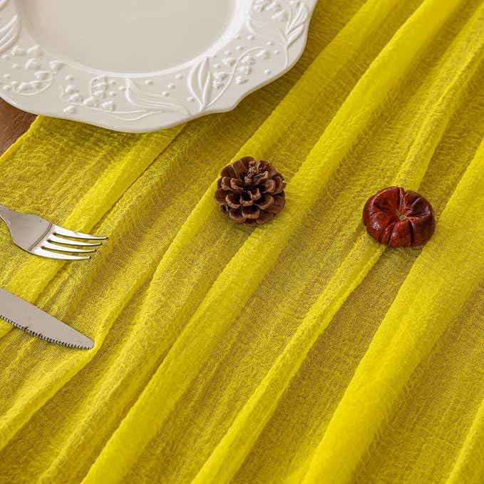 Yellow Cheesecloth Summer Table Runner 120 Inches - Image 3