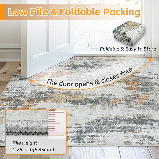 Area Rug 10x14 Living Room Rug Washable: No-Slip Abstract Soft Thin Large Grey - Image 8