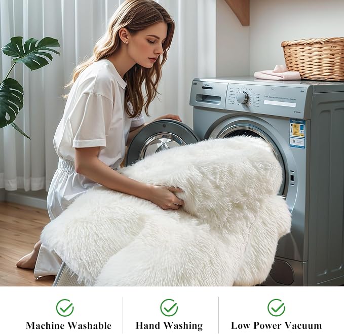 Fluffy 8x10 Large Area Rugs for Bedroom Living Room, Cream White Soft Washable - Image 5