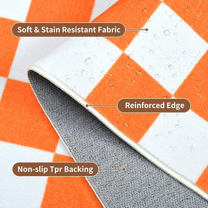 Terrug Orange and White Checkered Area Rug - Image 5