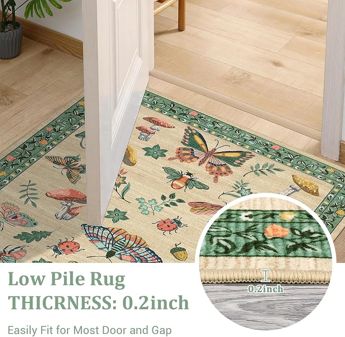 Mushroom Insect 2x6 Runner Rug for Hallway Washable Kitchen Rugs Non Slip - Image 6