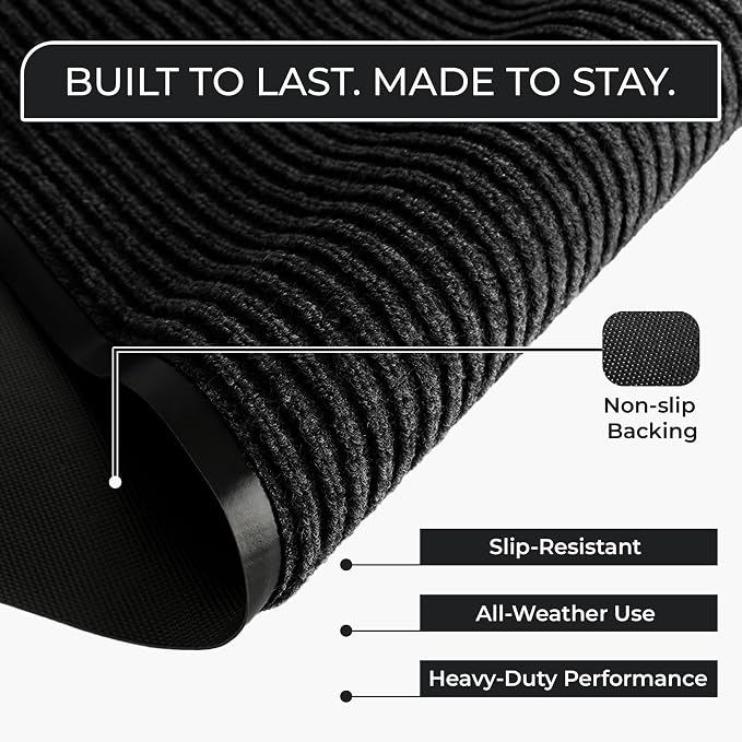 2 Pack Black Commercial Door Mat 3'x5' Heavy Duty Industrial Floor Mat - Image 2