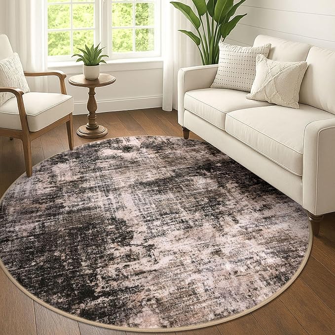 IOHOUZE Abstract Round Area Rug 6 Ft Washable Circle Rugs Large Round Rug Non by iOhouze