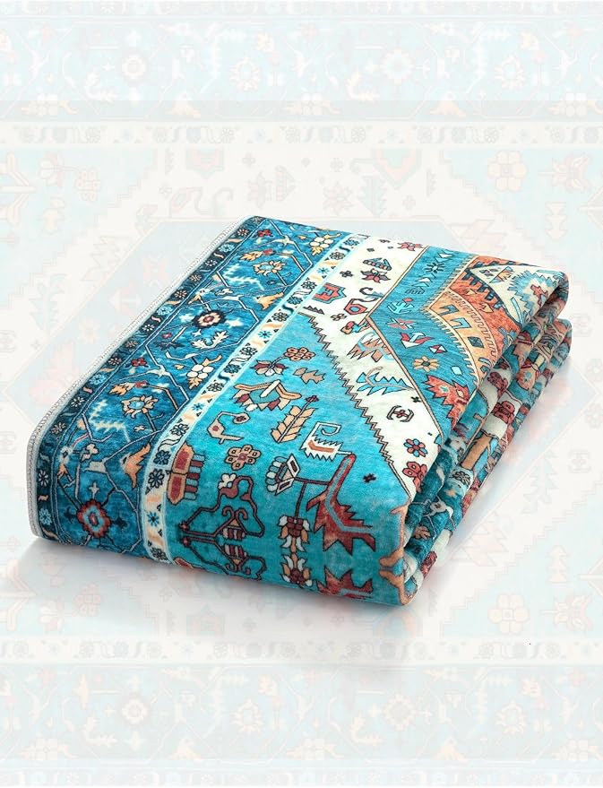 SERISSA Runner Rug for Hallways, Extra Long Boho Rug Ultra Soft Vintage Blue - Image 7