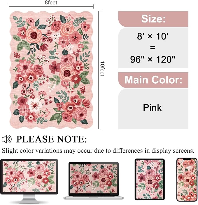 DUKINO 8x10 Area Rug, Floral Washable Rugs - Image 2