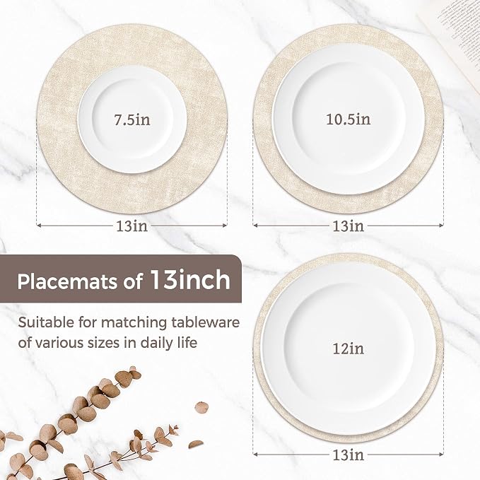 13" Round Placemats Set of 6, Reversible Faux Leather Heat Resistant Table Mats - Image 2