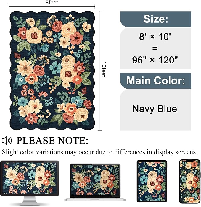 DUKINO 8x10 Area Rug, Floral Washable Rugs - Image 2
