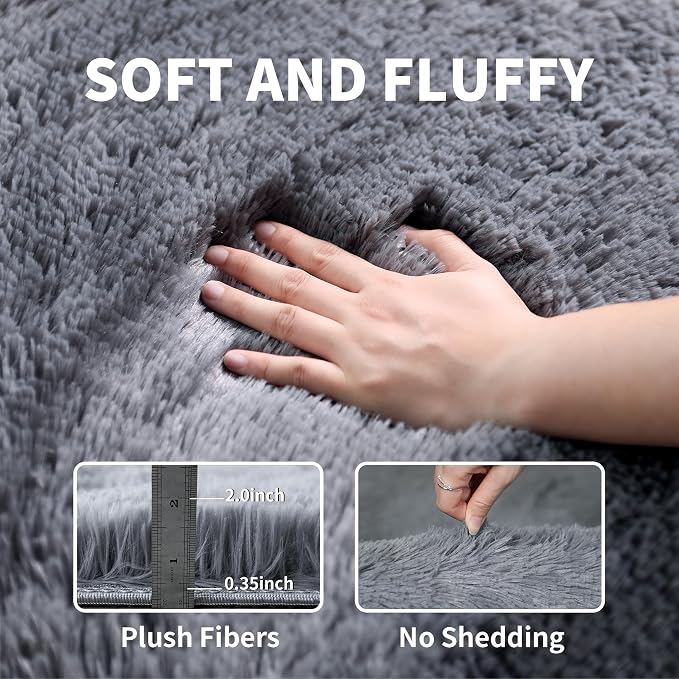 KICHOWUA 5x8 Grey Fluffy Fuzzy Area Rug - Image 3