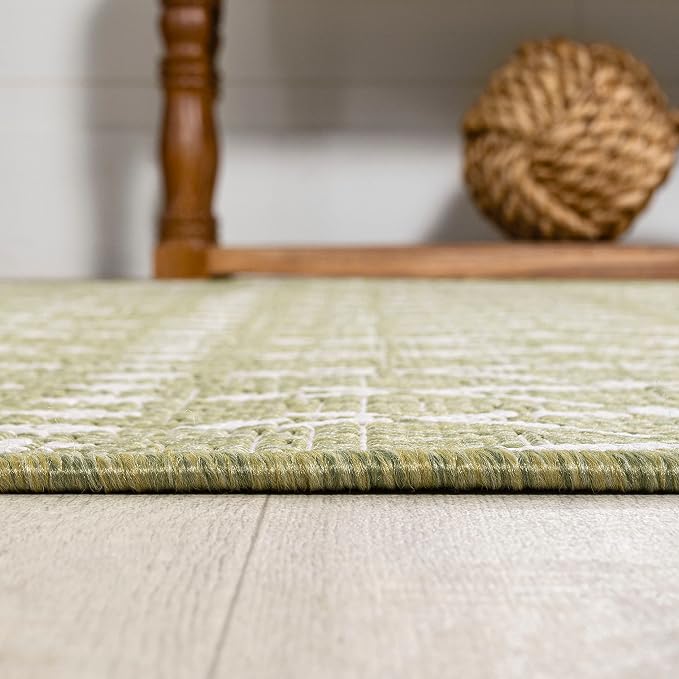 JONATHAN Y Moroccan Geometric Indoor Outdoor Area Rug 5X8 Light Green/Cream - Image 7