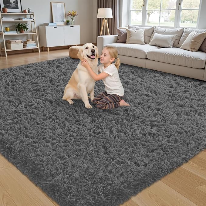 6x9 Area Rug for Living Room:Ultra Soft Fluffy Shag Dark Grey Rugs, Large Fuzzy - Image 4