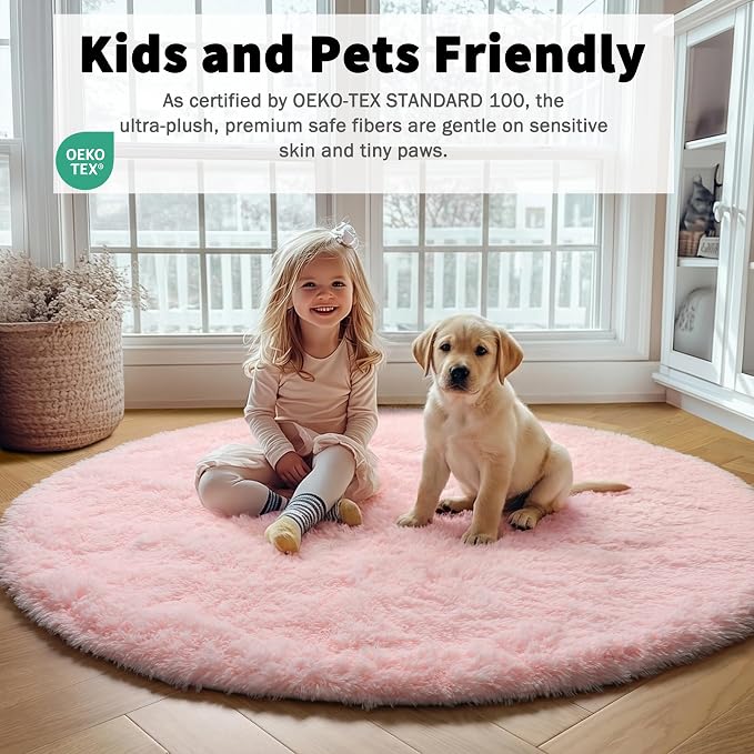 ONASAR Light Pink Round Area Rugs 6ft - Image 5
