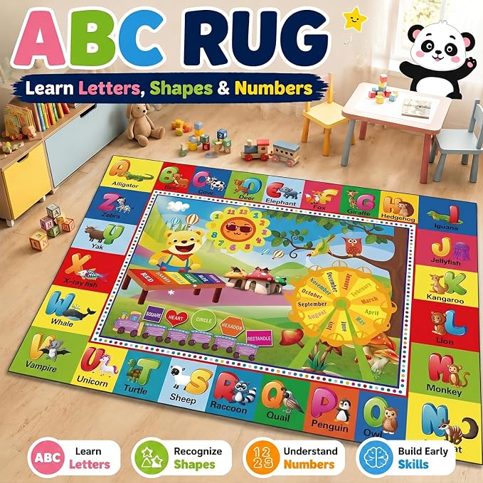 ABC Kids Play Rug, Non-Slip Classroom Carpet, soft low-pile surface, non-slip - Image 4