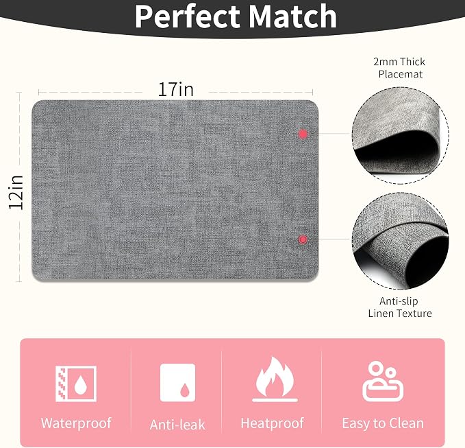Maxpearl Faux Leather Placemats Set of 4, Light Grey | Waterproof - Image 7