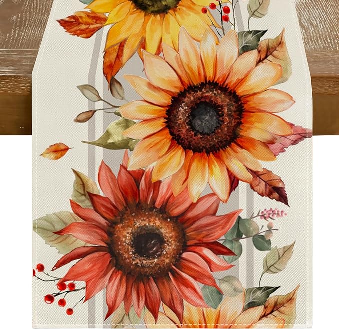 RABUSOFA Fall Table Runner 13x60 Inch Sunflower Fall Decor by RABUSOFA