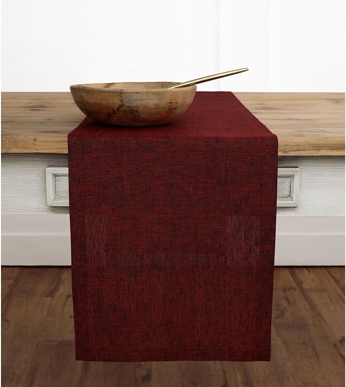 Solino Home 100% Pure Linen Table Runner Red, Athena 14 x 132 Inch Long | Table - Image 2