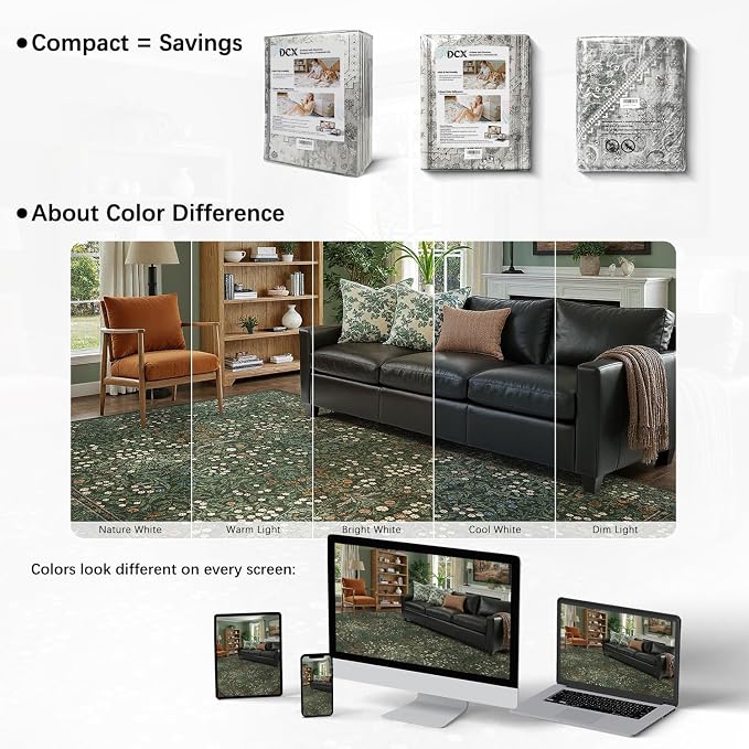 DCX Green Area Rug 9x12, Machine Washable Non Slip Stain Resistant Soft Vintage - Image 5