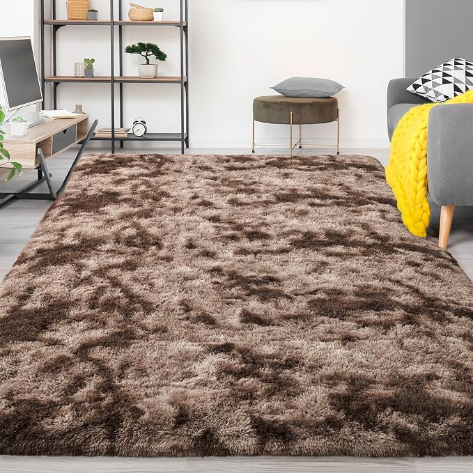 FlyDOIT Large Area Rugs for Living Room, 5x8 Feet Tie-Dyed Coffee Shaggy Rug - Image 9