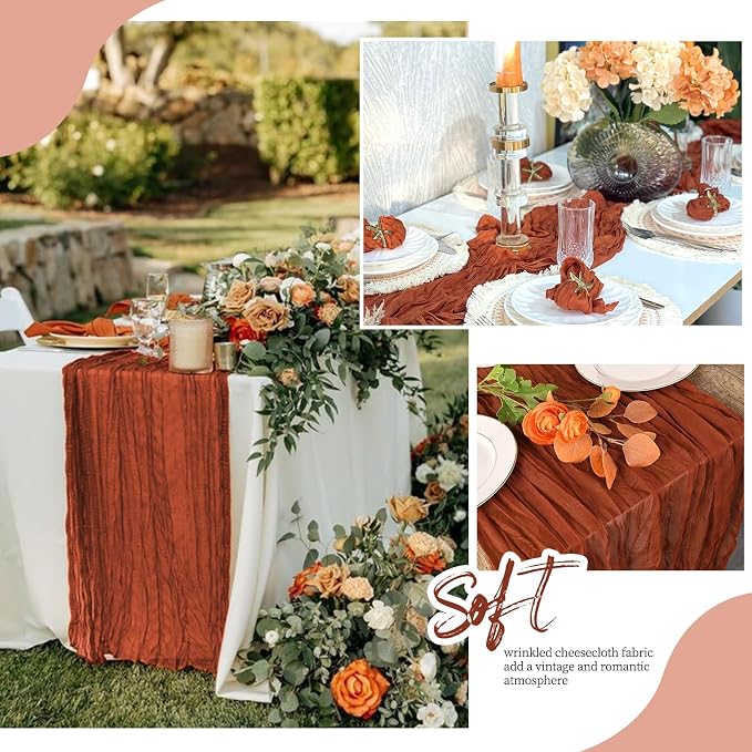 12 Pack Terracotta Cheesecloth Table Runner 17x108 Inch Semi Sheer Boho Gauze - Image 6