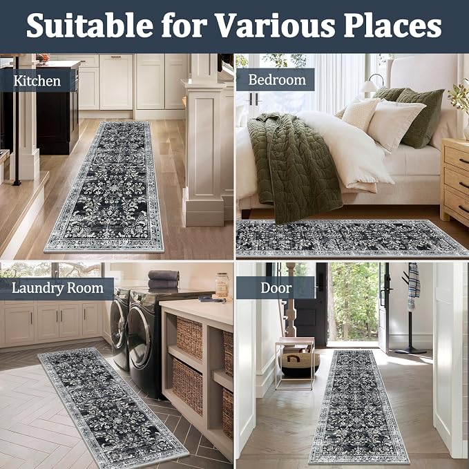 Yamaziot Washable Runner Rug 2x8 – Non Slip Boho Floral Hallway Runner Rug - Image 7