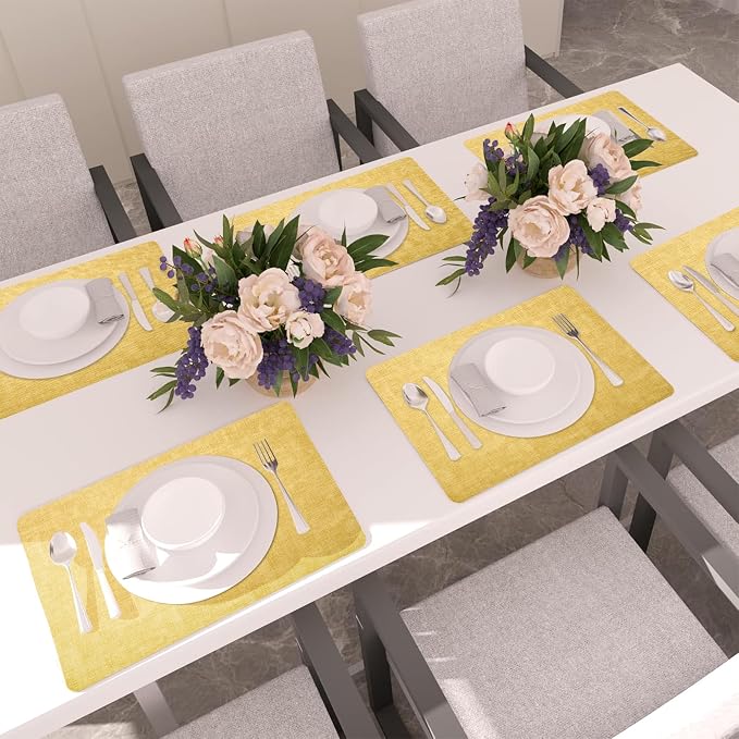 Maxpearl Faux Leather Placemats Set of 6, Light Yellow | Waterproof - Image 8