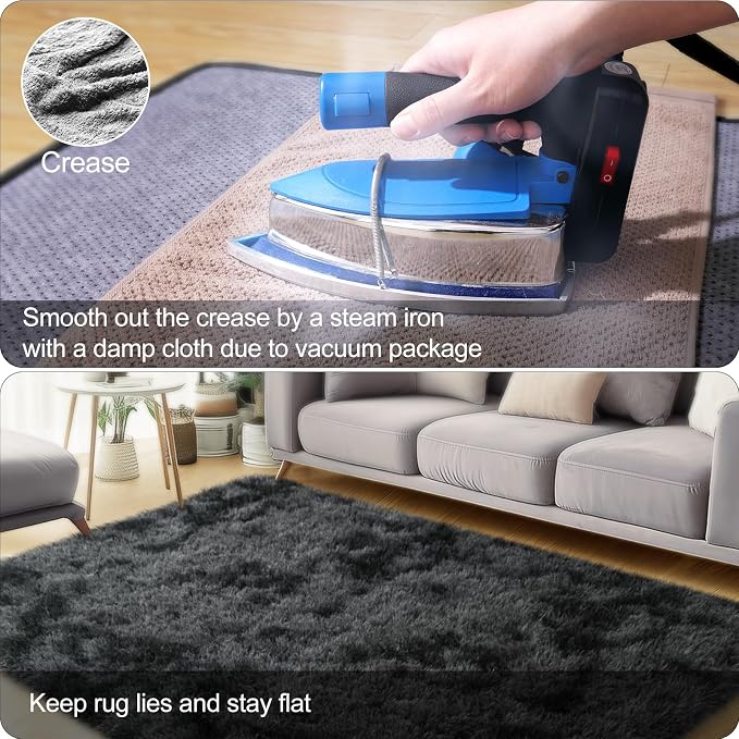 qulint Black Grey Area Rugs for Bedroom, 3x5 Area Rug for Kid Room Fluffy Soft - Image 5