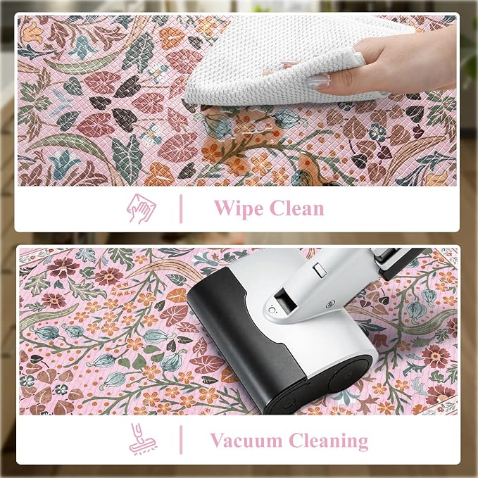 Collive Kitchen Mats for Floor, Cushioned Anti Fatigue Mat Pink Floral Rugs 2 - Image 5