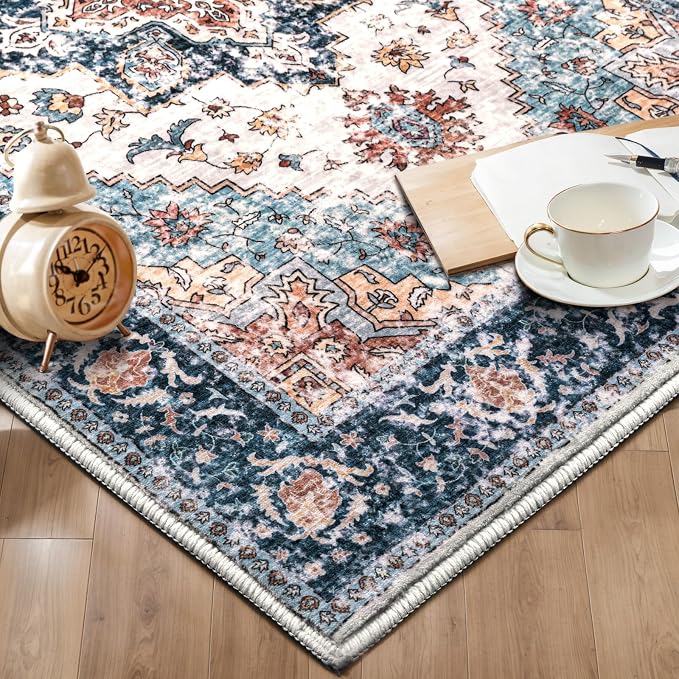 SERISSA Boho Washable Runner Rug, 2x6 Rug Non-Slip Vintage Blue Orange Hallway - Image 7